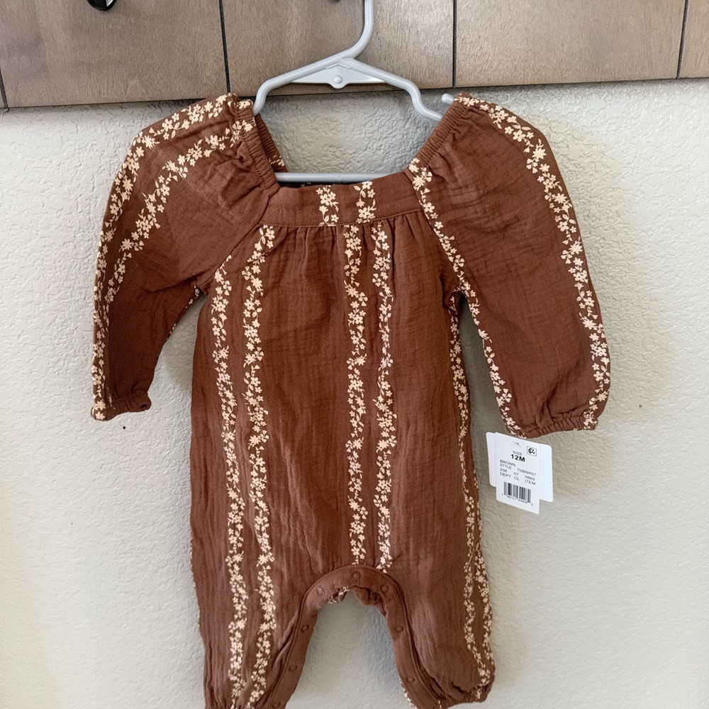Brown Floral Stripe Baby Romper